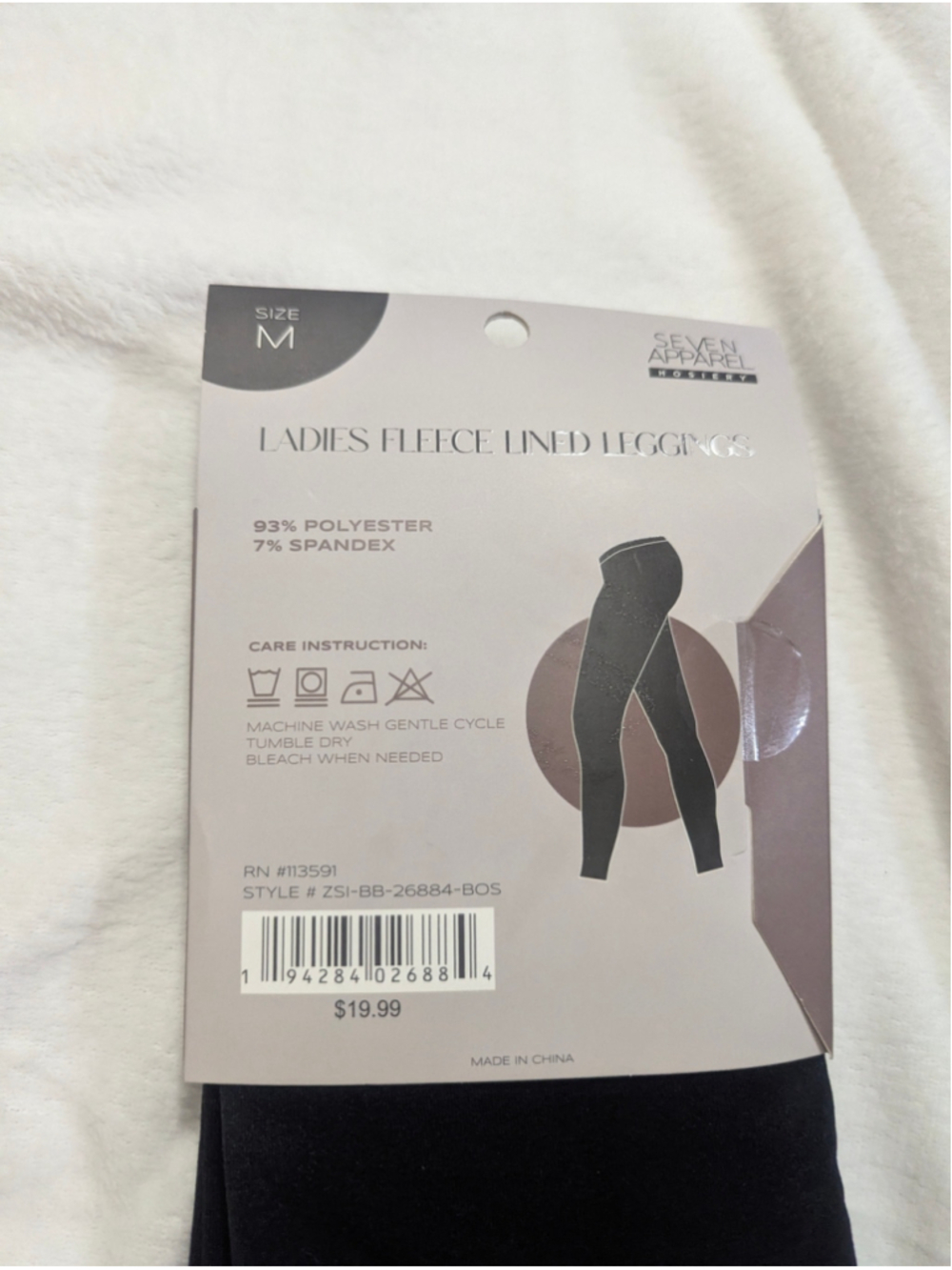 Seven Apparel NWT Ladies Fleece Lined Leggings Black Size Medium - Picture 3 of 4